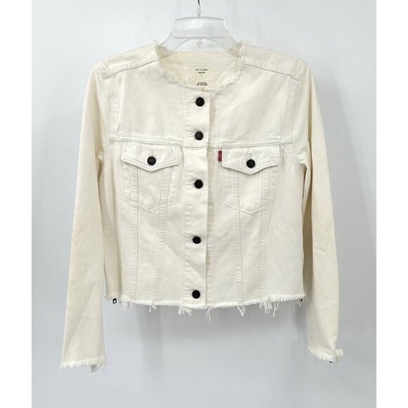 LEVIS ALTERED TRUCKER JACKET zipper detail frayed edges reimagined ivory S - Picture 1 of 10